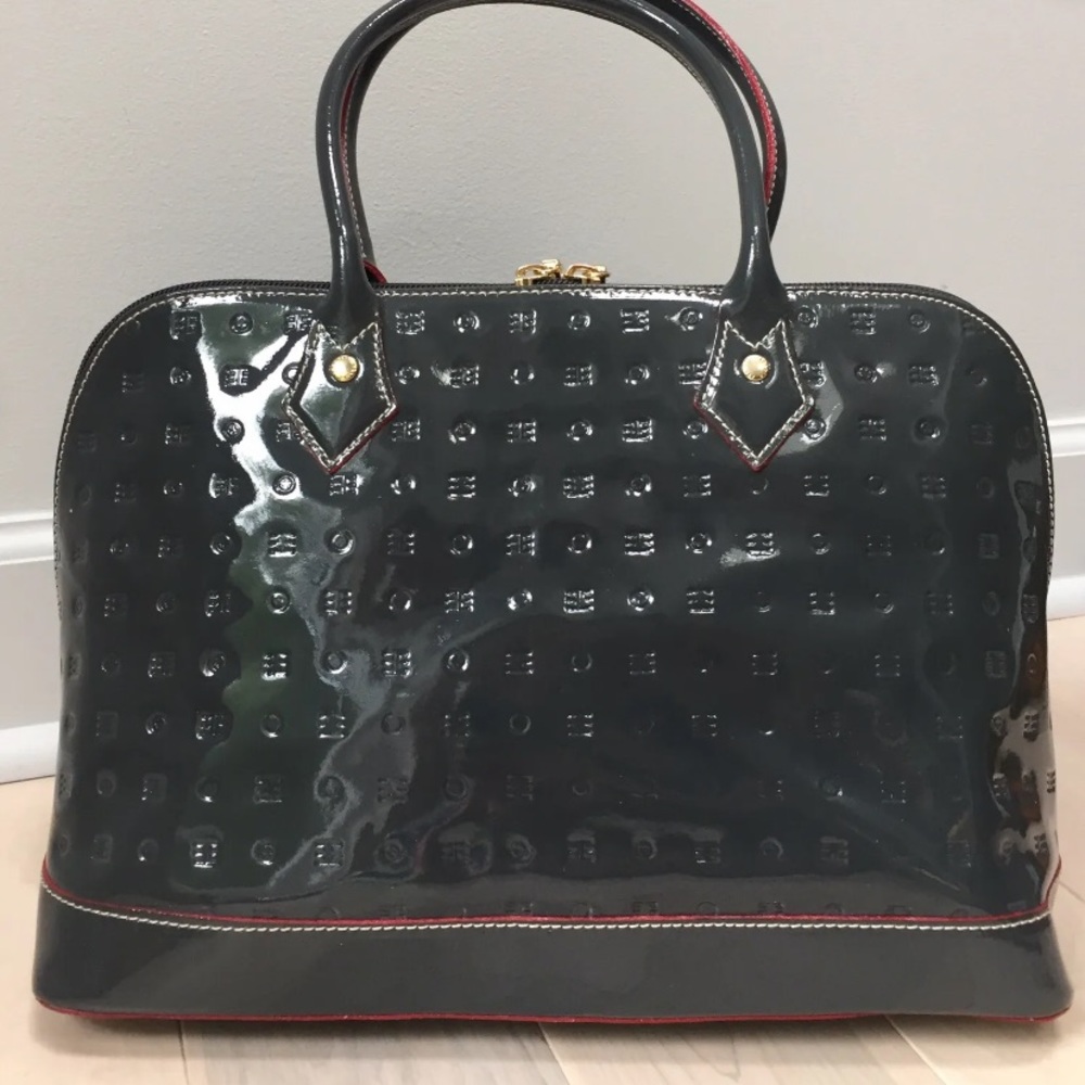 ARCADIA grey patent leather Italian satchel - Picture 4 of 11